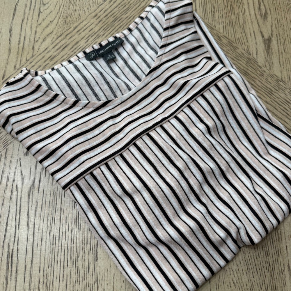 Adrianna Papell Size Small Black White Pink Striped‎ Short Sleeve Top